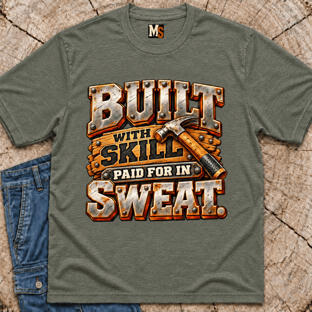 Built with skill, paid for in sweat T-shirt