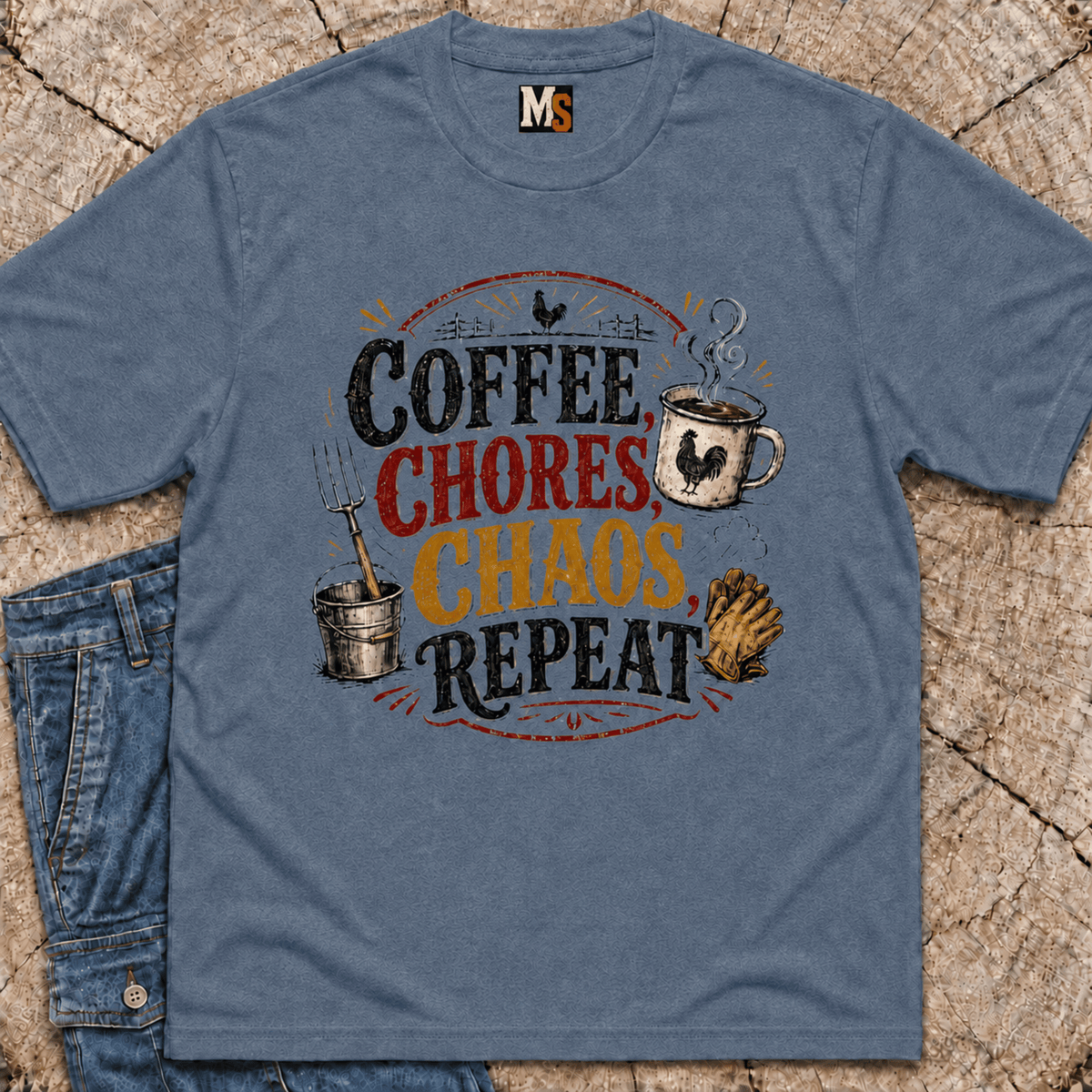 Coffee, chores, chaos repeat T-shirt
