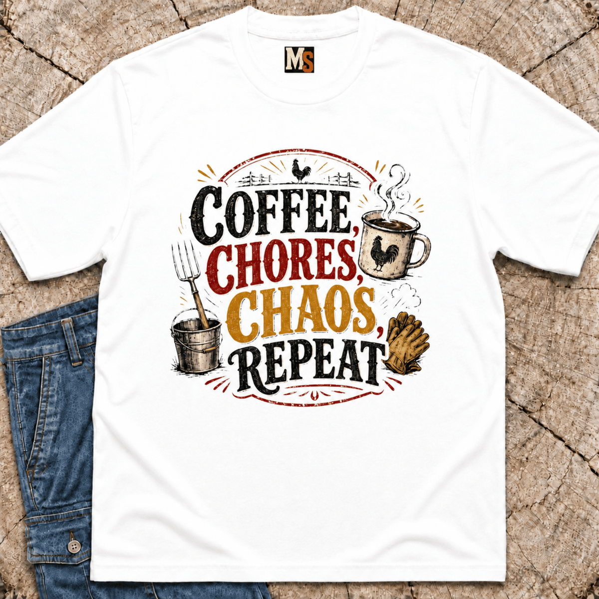 Coffee, chores, chaos repeat T-shirt